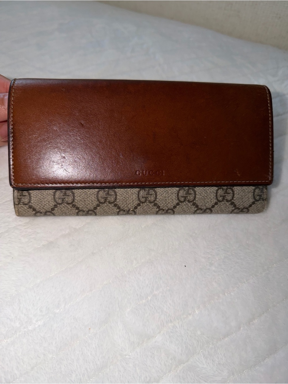 Gucci Tan Leather & GG Monogram Continental Wallet - Picture 9 of 11